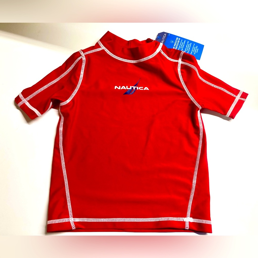 Nautica 2T Boys Rash Guard Red Swim Shirt. UV Protection 50+UPF. Brand New!